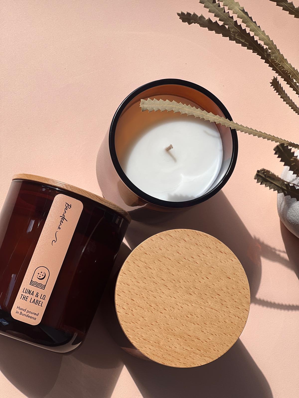 Bundeena Candle in Amber Jar - Luna and Lo. The Label