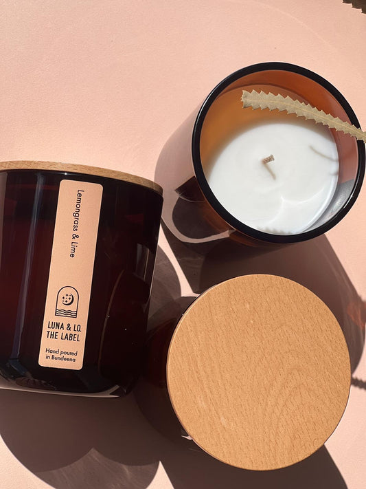 Luna & Lo. The Label Candle Lemongrass & Lime Amber Jar with Cotton Wick
